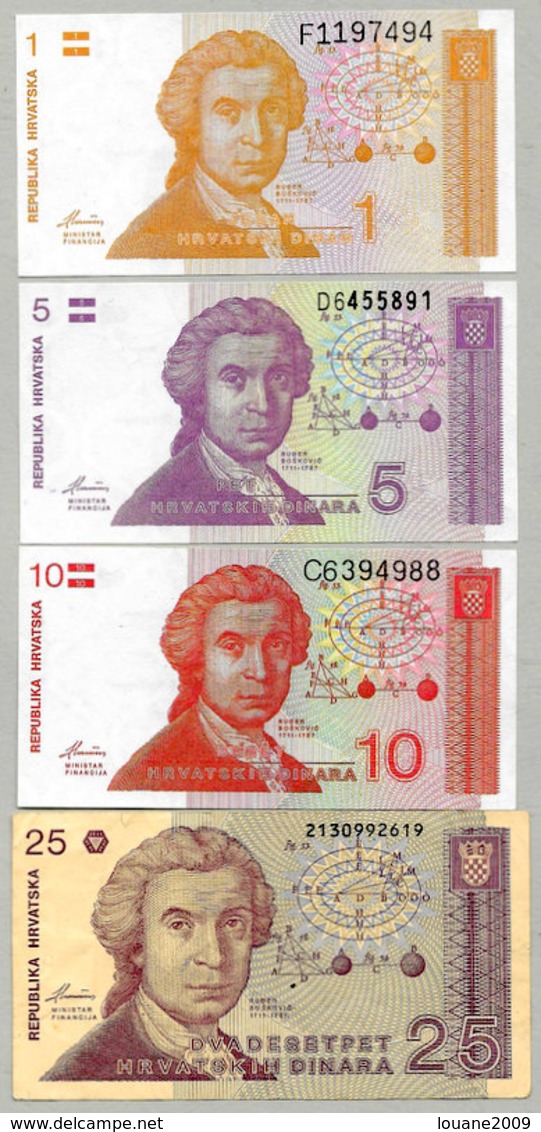 Croatie 1 5 10 Dinara 1991 Lot 4 Billets 3 Sont Neufs - Croatie