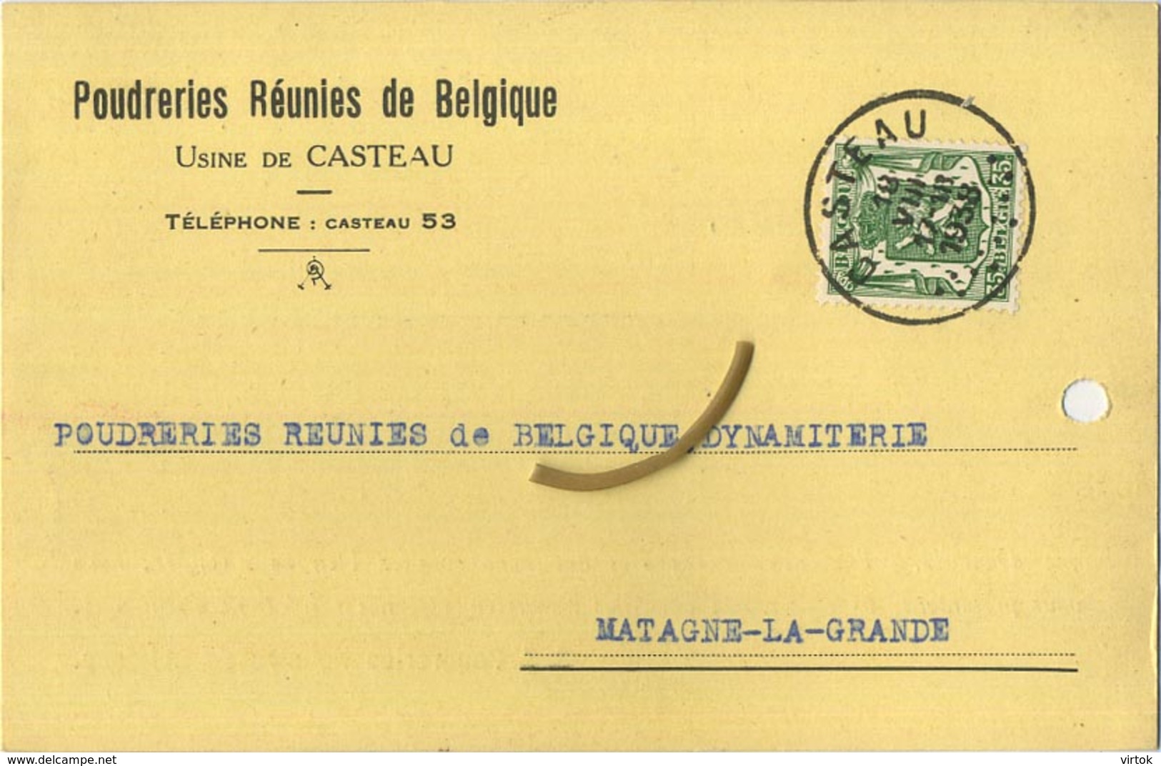 CASTEAU  : Poudreries Réunies De Belgique 1938   (  2 Scans ) - Autres & Non Classés