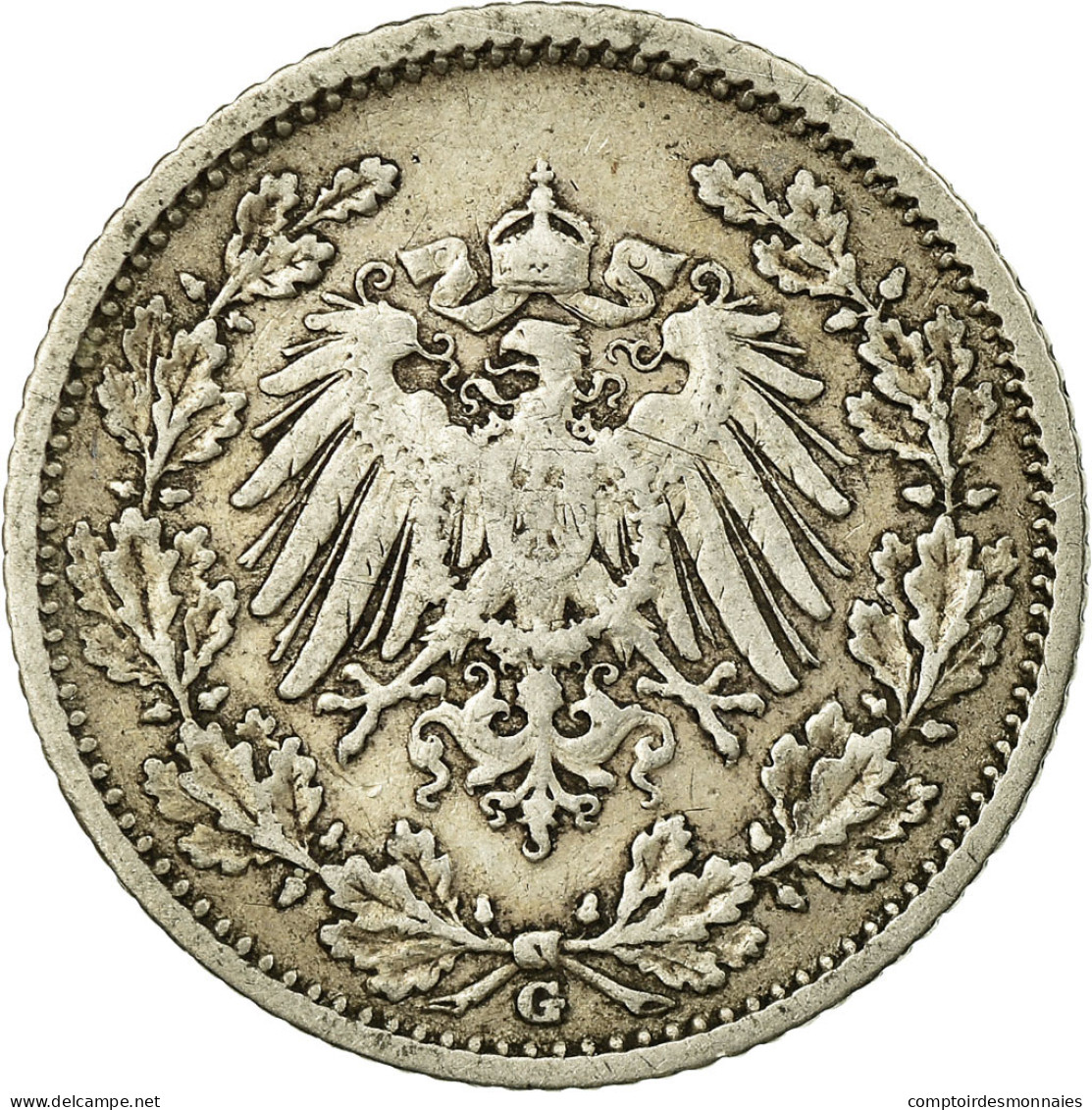 Monnaie, GERMANY - EMPIRE, 1/2 Mark, 1905, Karlsruhe, TTB, Argent, KM:17 - 1/2 Mark