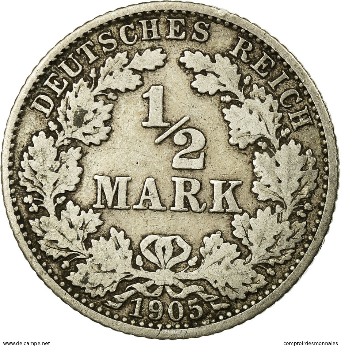 Monnaie, GERMANY - EMPIRE, 1/2 Mark, 1905, Karlsruhe, TTB, Argent, KM:17 - 1/2 Mark