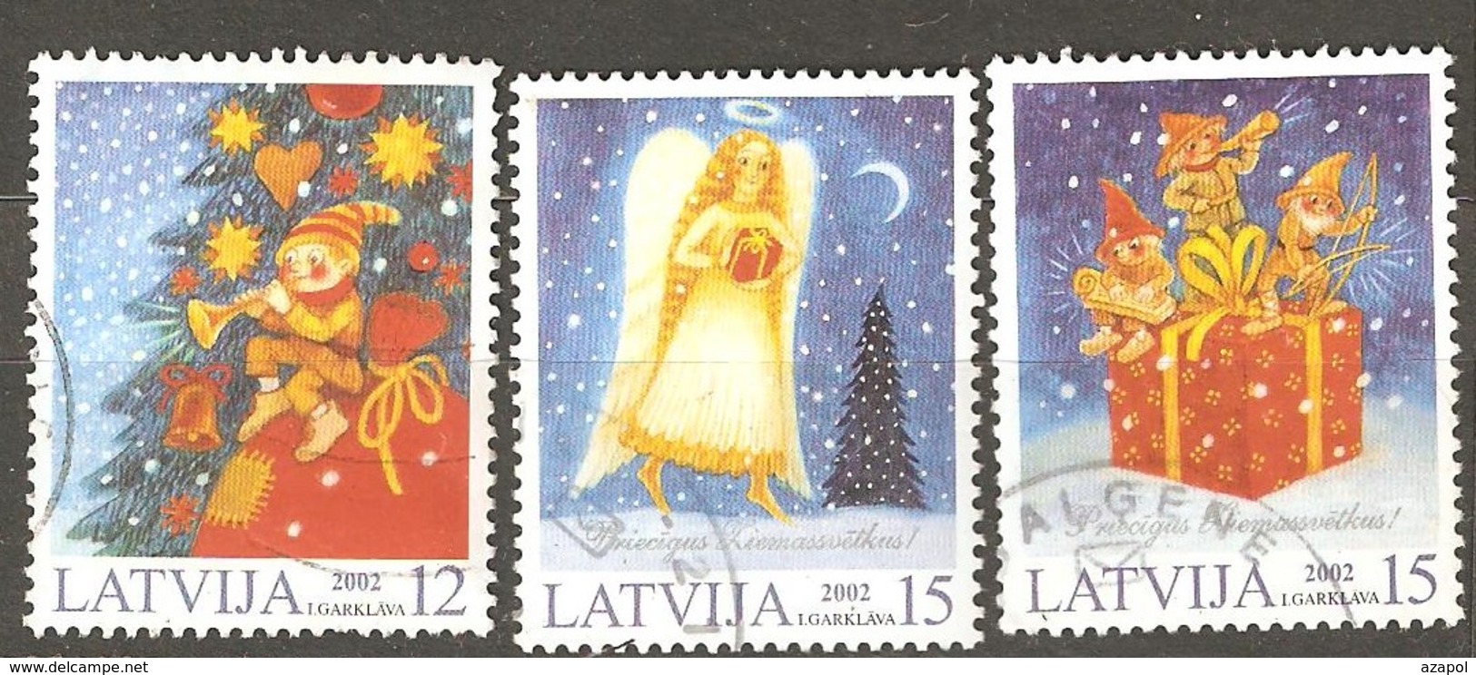 Latvia: Full Set Of 3 Used Stamps, Christmas 2002, Mi#580-582. - Latvia