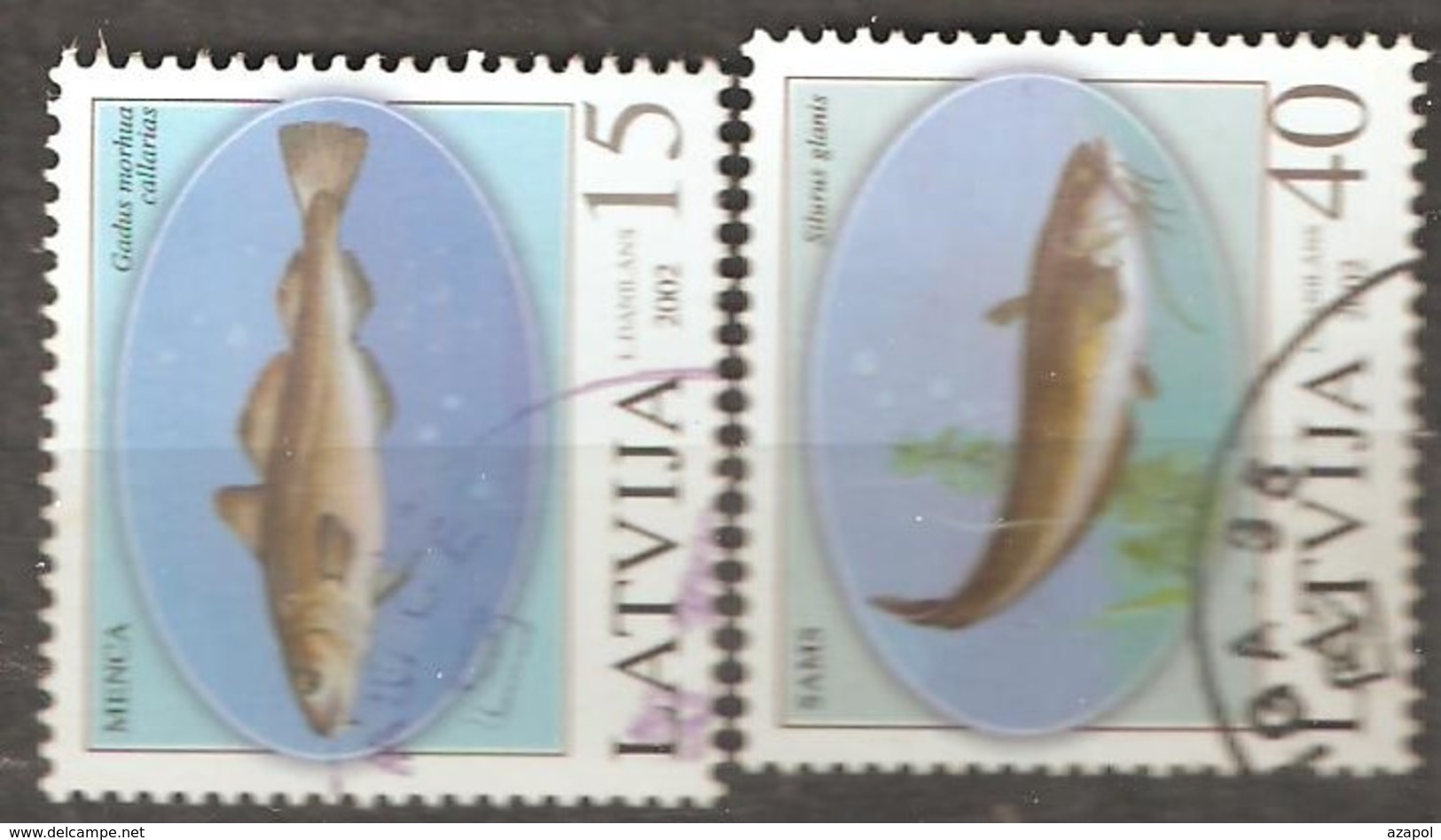 Latvia: Full Set Of 2 Used Stamps, Fishes 2002, Mi#574-575A. - Letland
