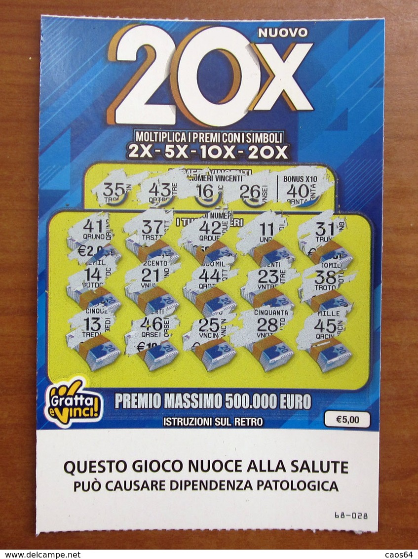 GRATTA E VINCI 20X € 5,00 USATO - Biglietti Della Lotteria