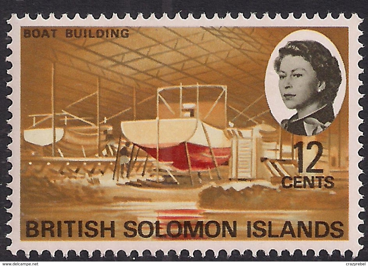 British Solomon Islands 1968 QE2 12ct Boat Building Umm SG 172 ( L1467 ) - British Solomon Islands (...-1978)