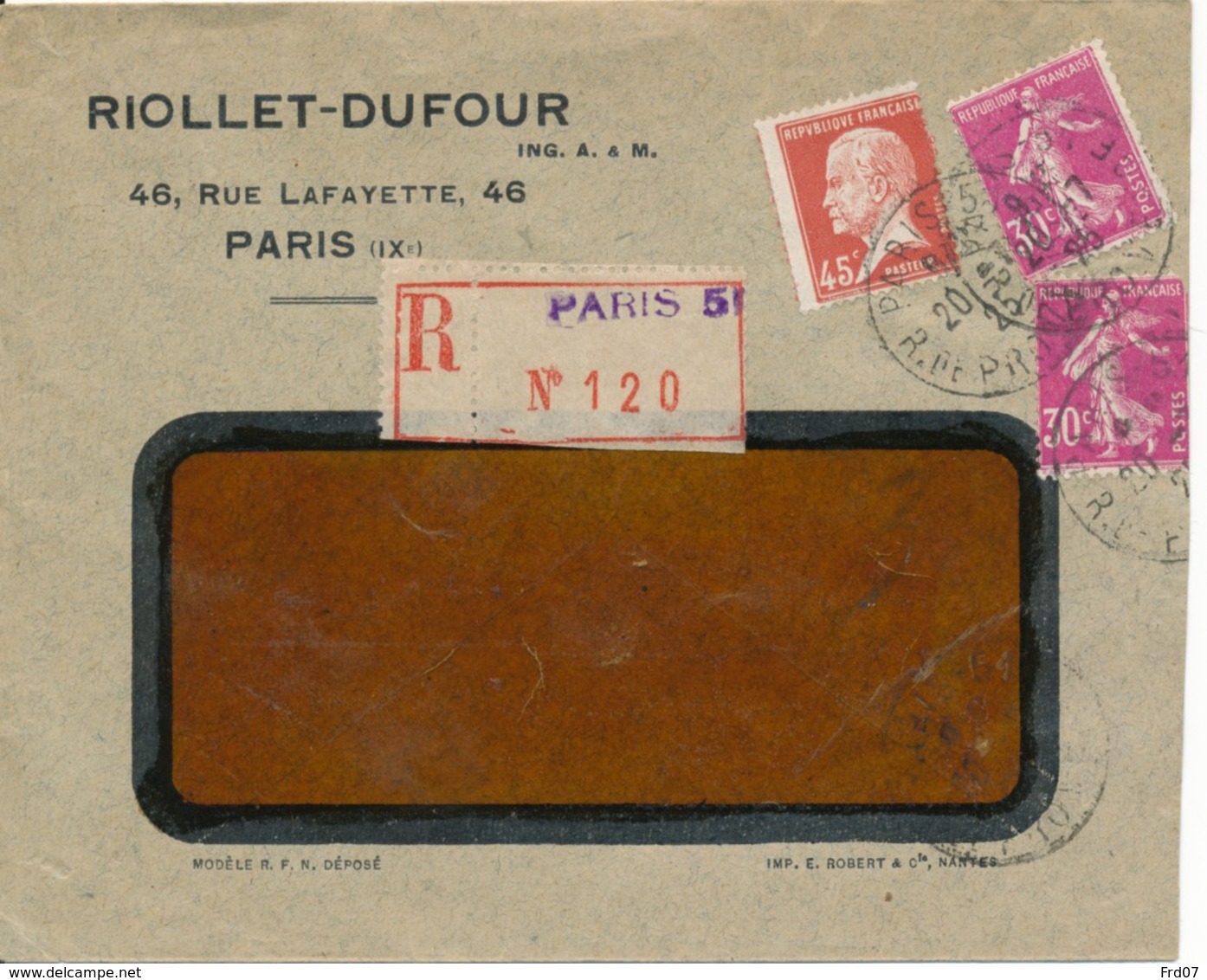 L Recommandé Pasteur 45C - Dentelure Décentré - Lettres & Documents