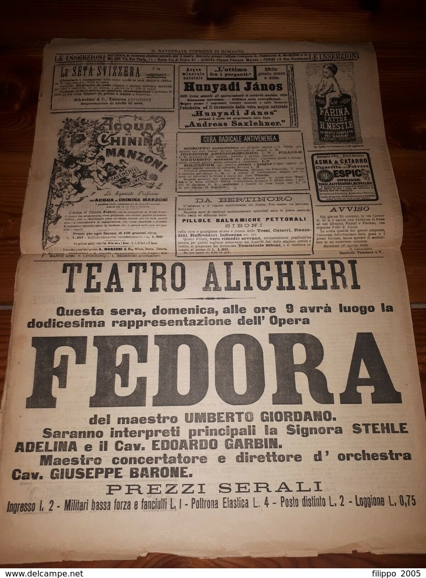 1899 - GIORNALE - N.5 CORRIERE ROMAGNA - RAVENNA RUSSI COTIGNOLA LUGO ALFONSINE