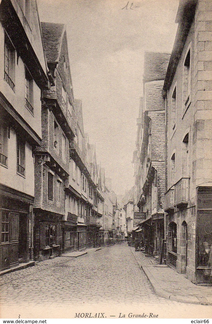 29 MORLAIX LA GRANDE  RUE.MAGASINS ..ANIMATION CPA  N°3 - Morlaix