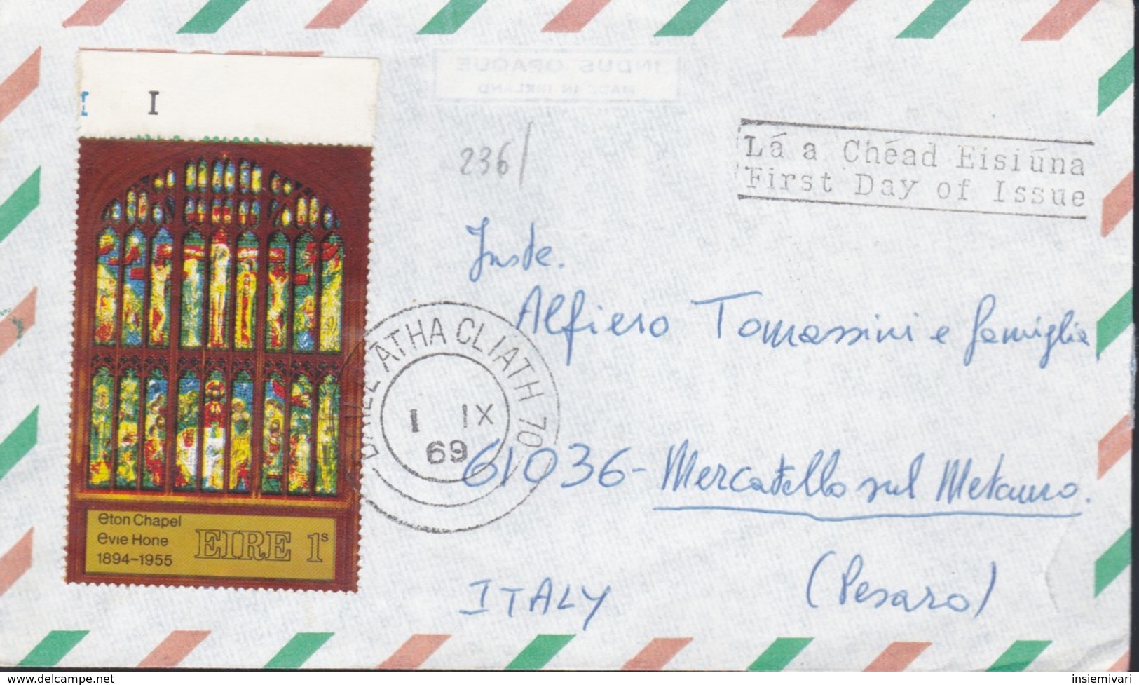 IRLANDA 1969 - BUSTA FDC "Vetrata Di Evie Hone". - FDC