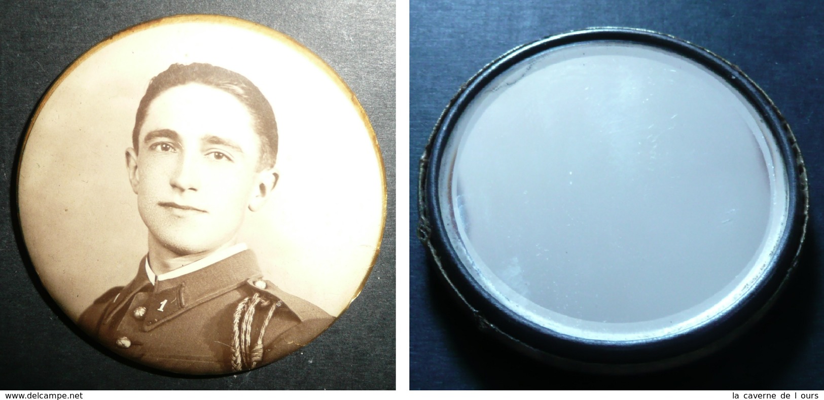 Rare Ancien Petit Glaçoide, Miroir De Poche, Photo Homme Soldat Militaire Militaria N°1 - Accessoires