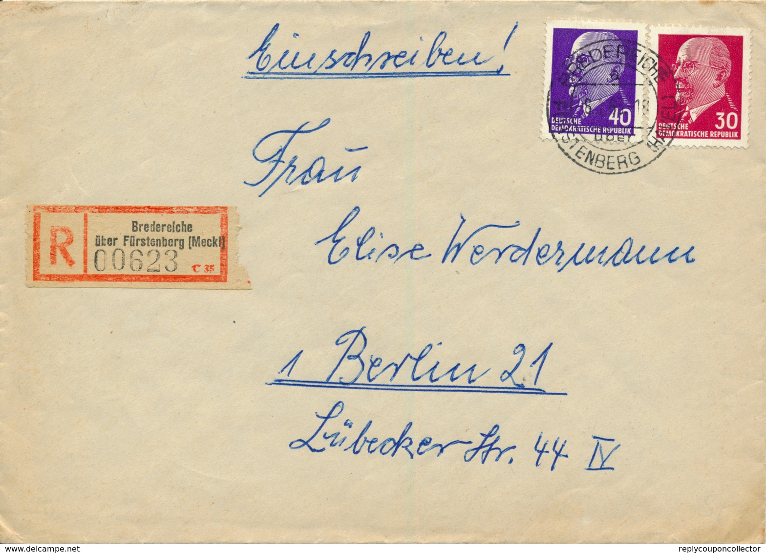 BREDEREICHE über Fürstenberg  - 1965 , R-Brief Nach Berlin - Covers & Documents