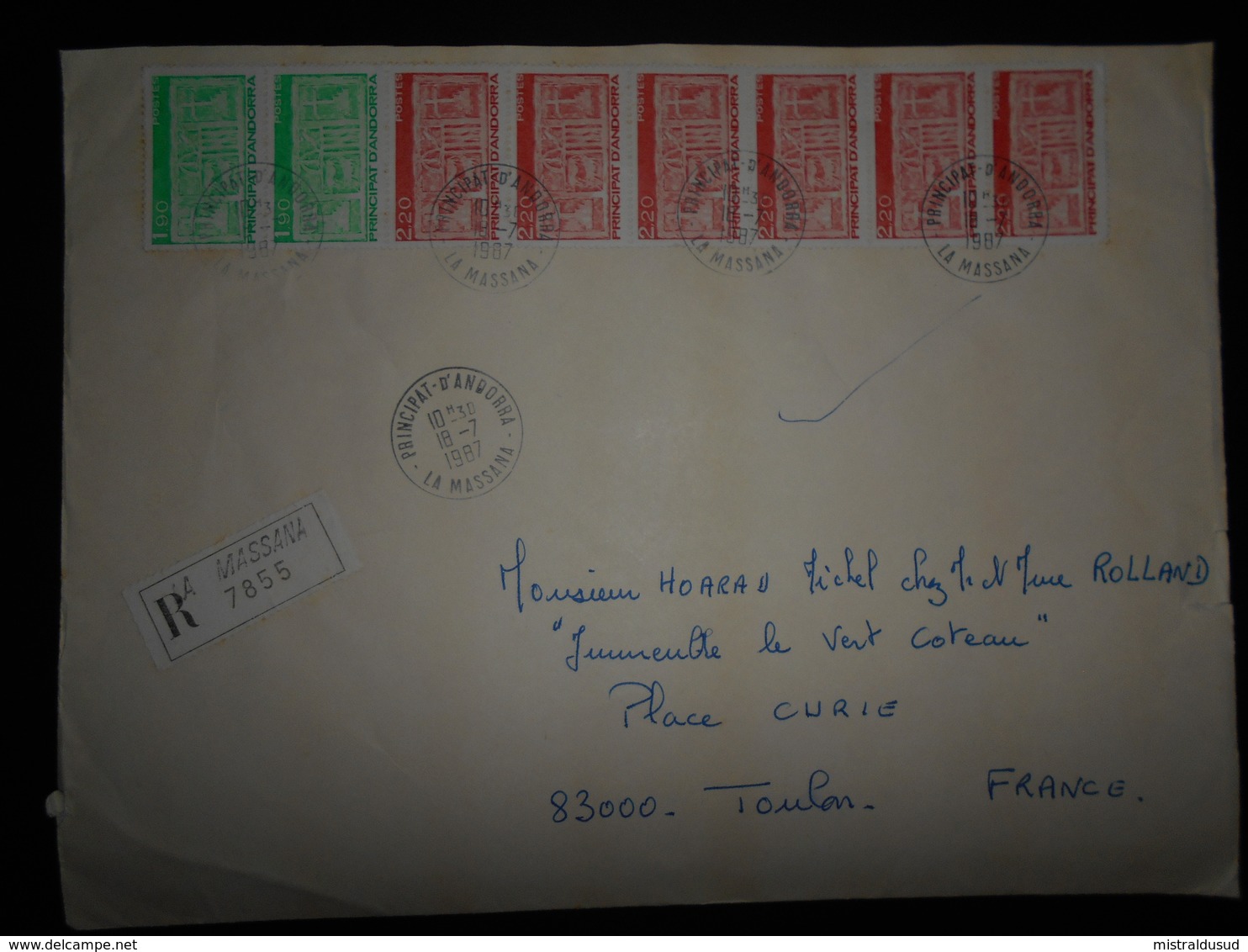 Andorre Français , Lettre Recommande De La Massana 1987 Pour Toulon - Lettres & Documents