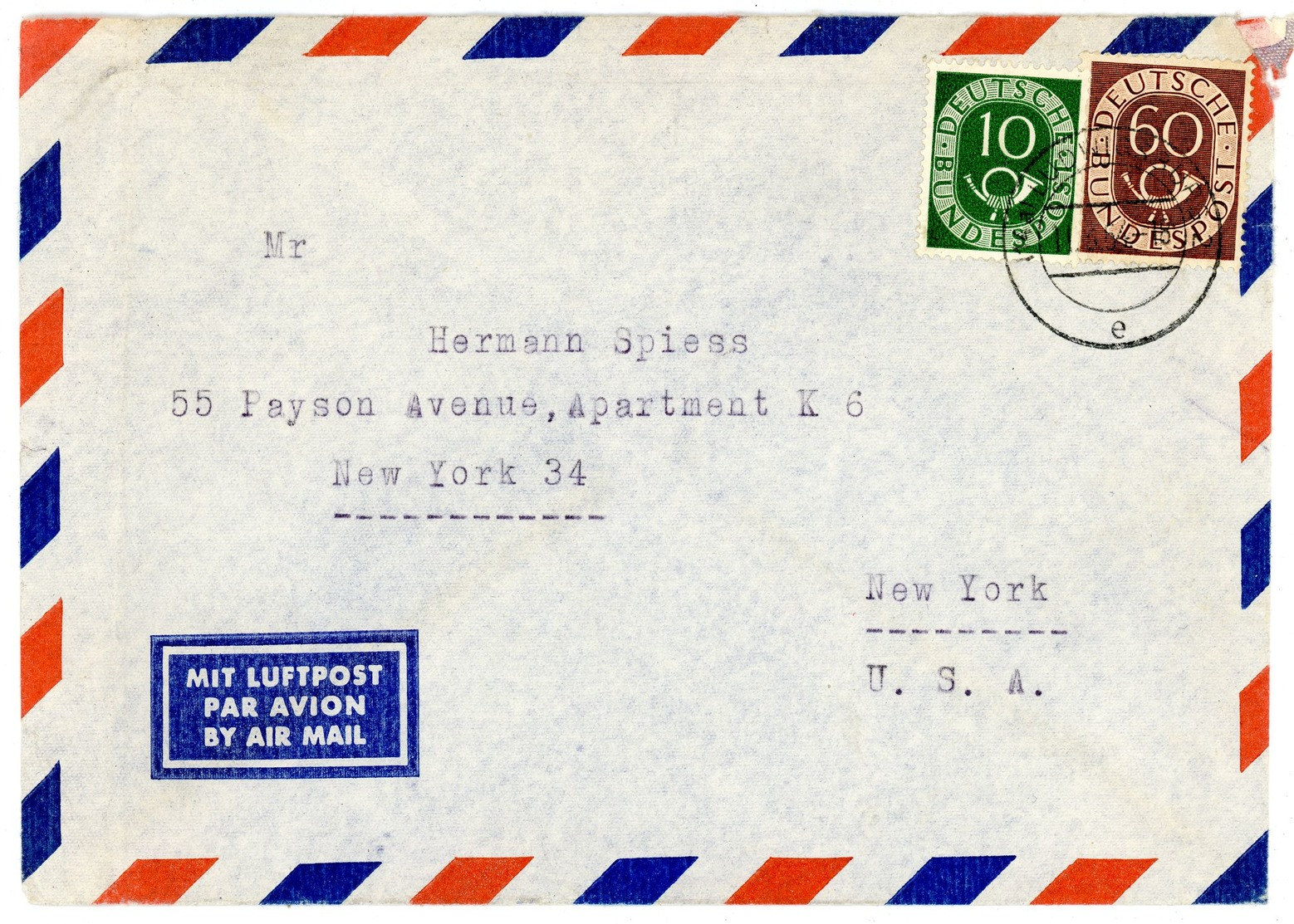 "Ludwigsburg" Posthorn MIF Mit Nr. 135 Luftpostbrief In Die USA - Briefe U. Dokumente