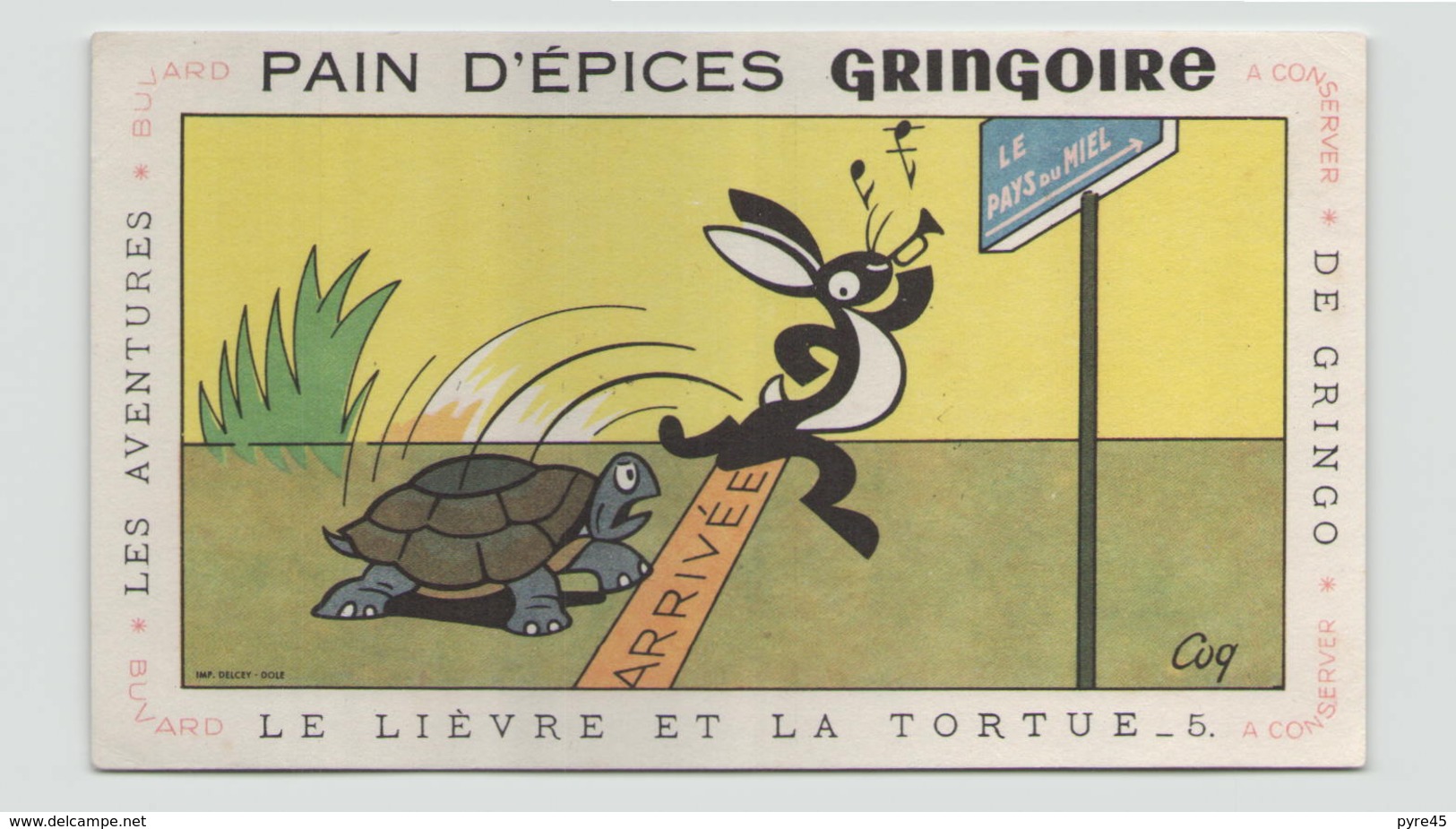 Buvard " Pain D'épices Gringoire " Le Lièvre Et La Tortue  ( Pliures, Rousseurs, 21 X 13,5 Cm ) - Pan Di Zenzero