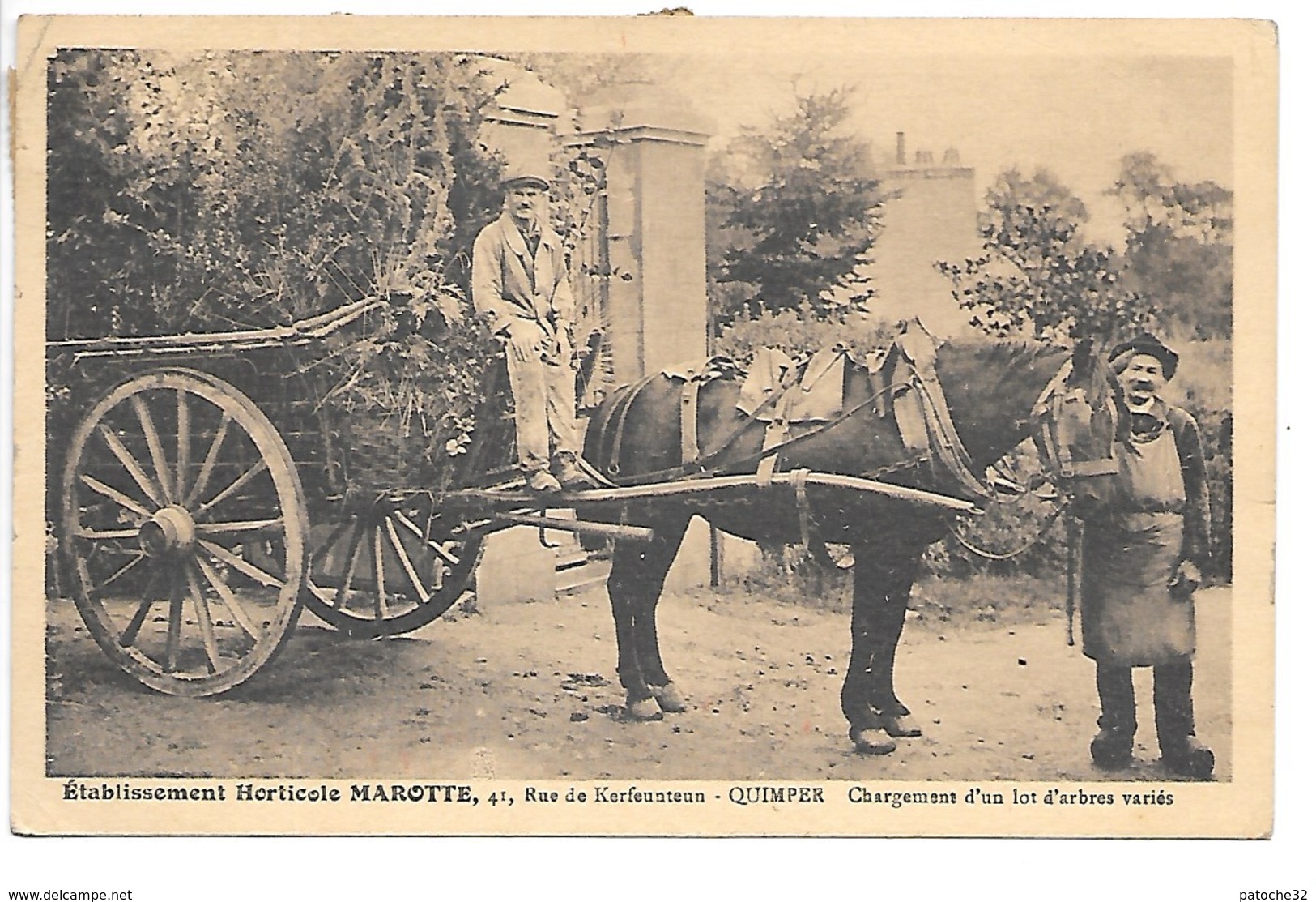 Cpa...établissement Horticole MARIOTTE ,41 Rue De Kerfeunteun Quimper..chargement D'un Lot D'arbres..animée 1934.. - Quimper