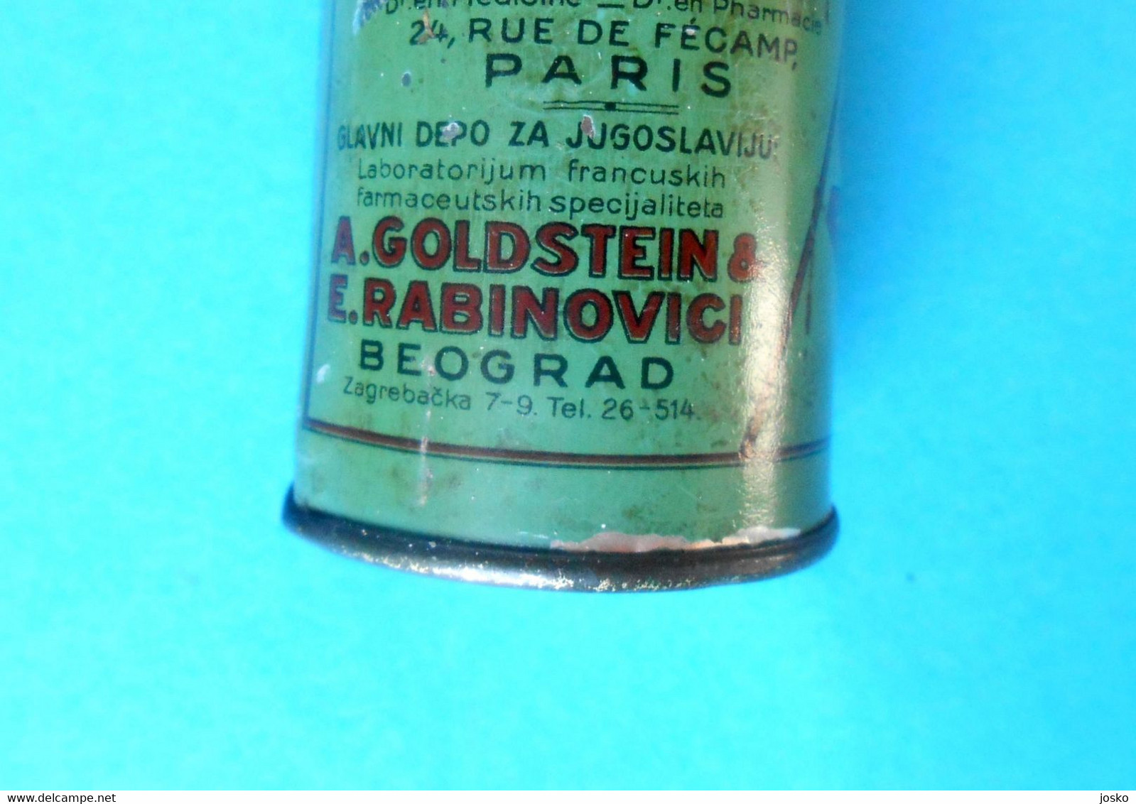 YUGOSLAV KINGDOM ... JUDAICA ... PRE-WW2 Pharmacy Tin Box GOLDSTEIN & RABINICI Pharmacie Boîte à Médicaments Medizinbox - Dosen