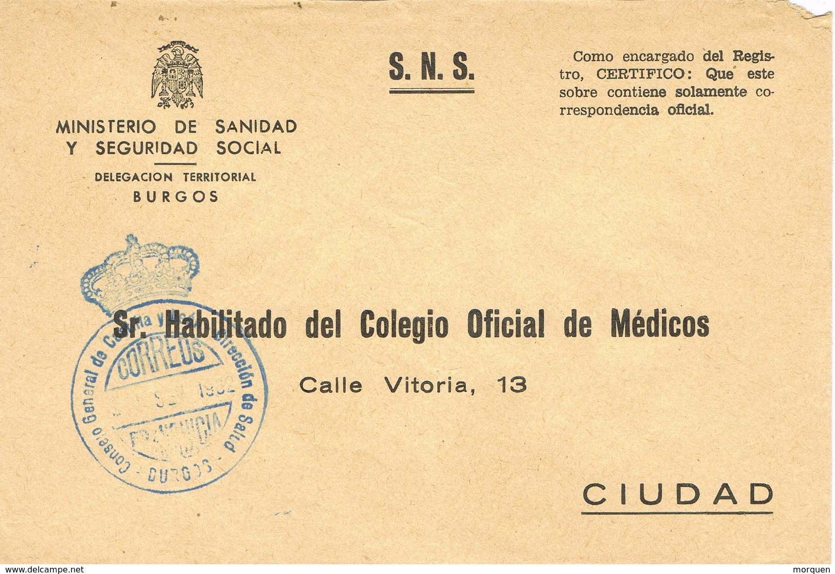 32537. Carta BURGOS 1982. Franquicia SALUD, Consejo General Castilla Y Leon - Cartas & Documentos