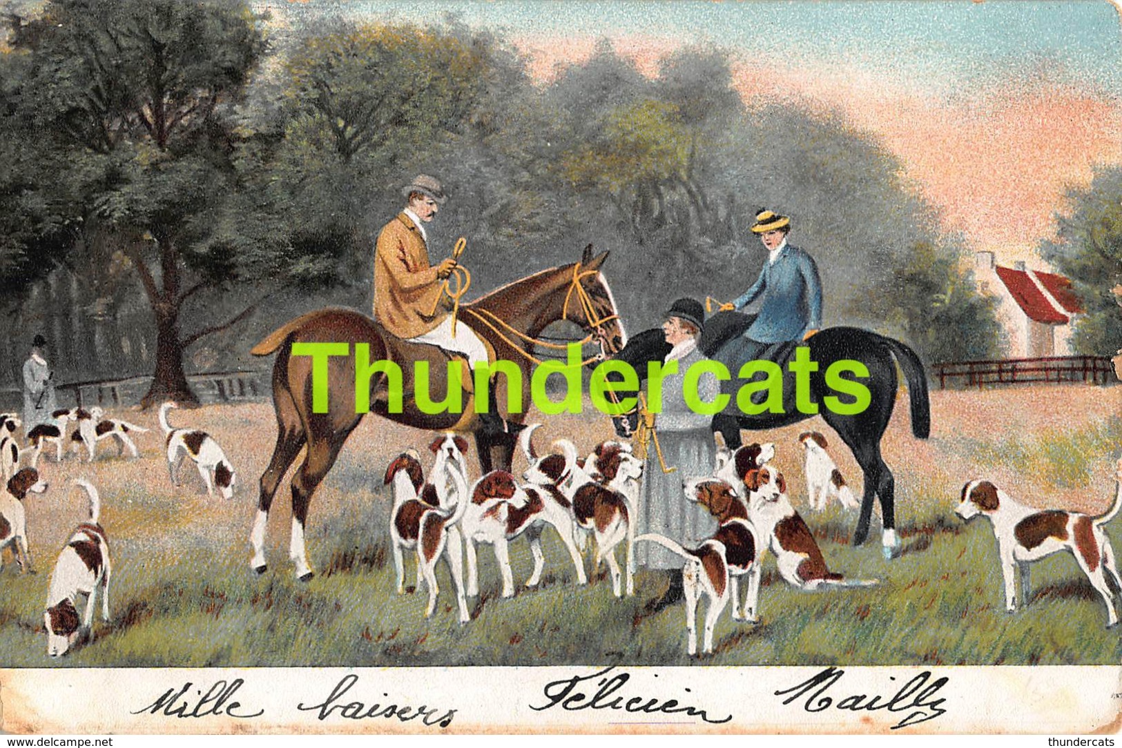 CPA   LA CHASSE CHIEN LITHO CARD HUNT HUNTING DOG HORSE  ( PLI D'ANGLE - CORNER CREASE ) - Caza