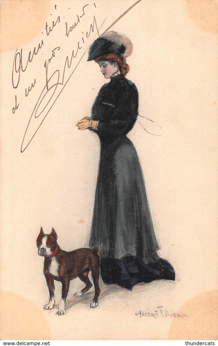 CPA ILLUSTRATEUR VIENNE M M MUNK 377 FEMME CHIEN ARTIST SIGNED LADY DOG CLARENCE UNDERWOOD - Vienne