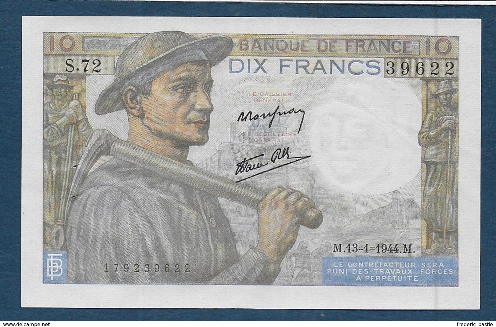 Billet 10 F  Mineur Du 13 - 1 - 1944 - 10 F 1941-1949 ''Mineur''