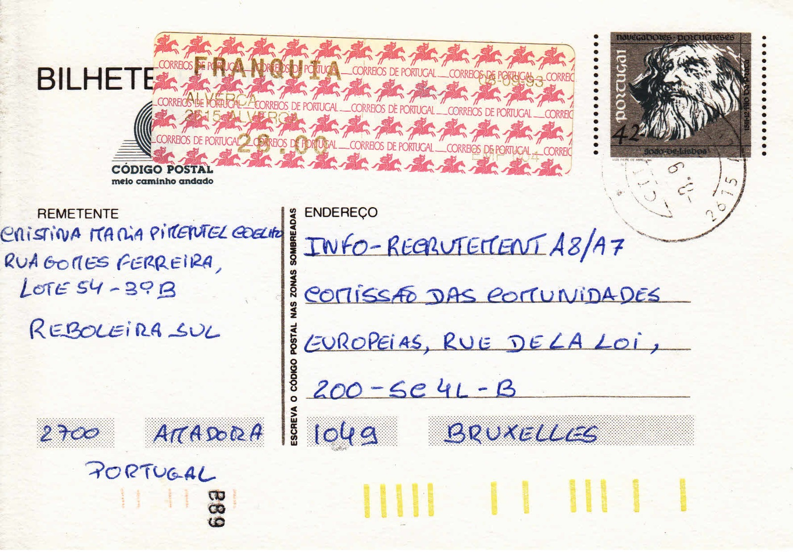 PORTUGAL -  1993 - Entier Postal Pour Bruxelles - Entiers Postaux