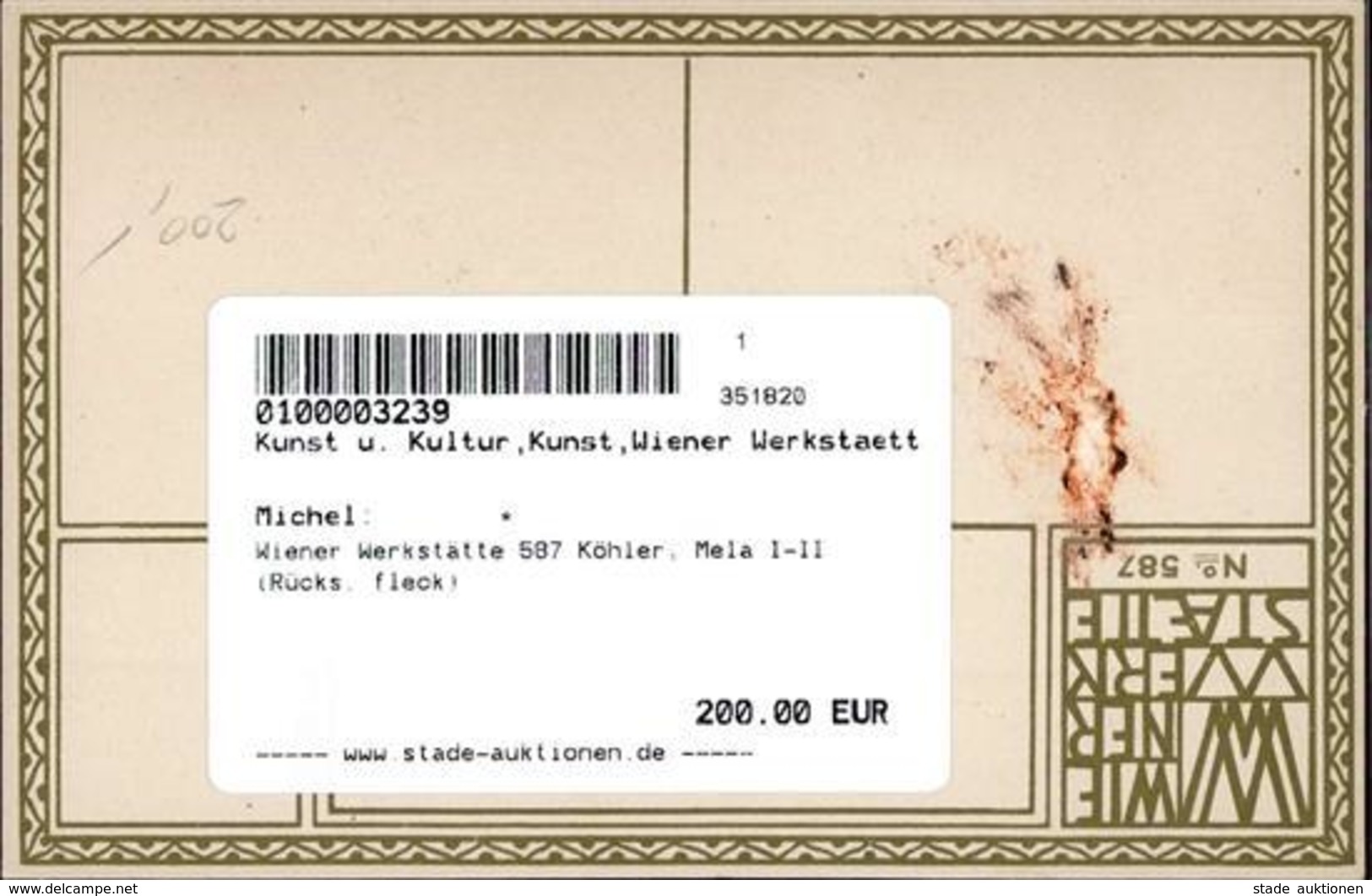 Wiener Werkstätte 587 Köhler, Mela I-II (Rücks. Fleck) - Autres & Non Classés