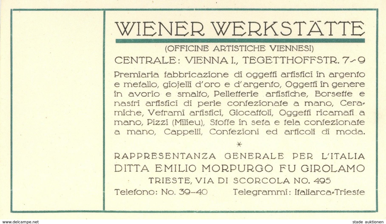 Wiener Werkstätte Werbekarte Niederlassung Italien I- - Andere & Zonder Classificatie