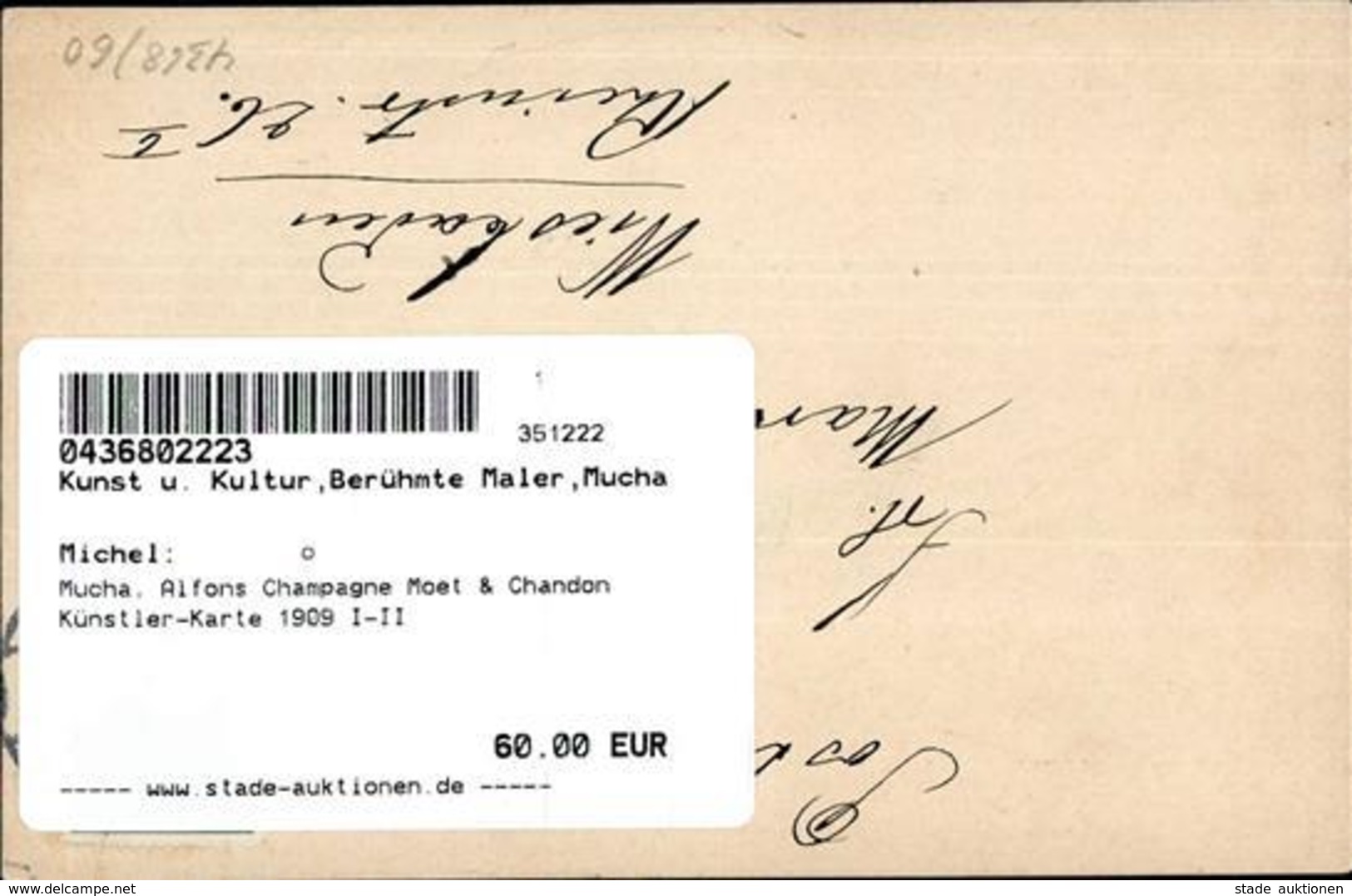 Mucha, Alfons Champagne Moet & Chandon Künstler-Karte 1909 I-II - Mucha, Alphonse