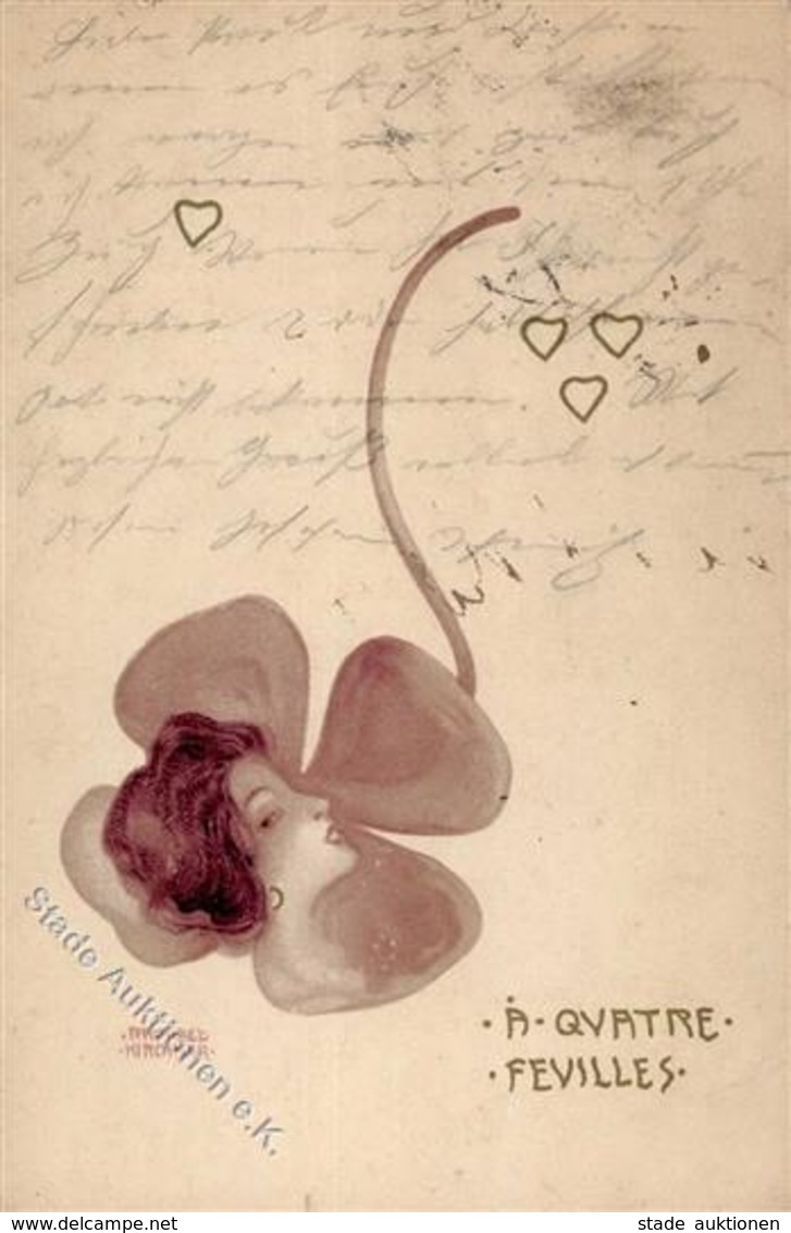 Kirchner, R. A Quatre Fevilles Künstlerkarte 1902 II (fleckig, Kl. Einkerbung) - Kirchner, Raphael