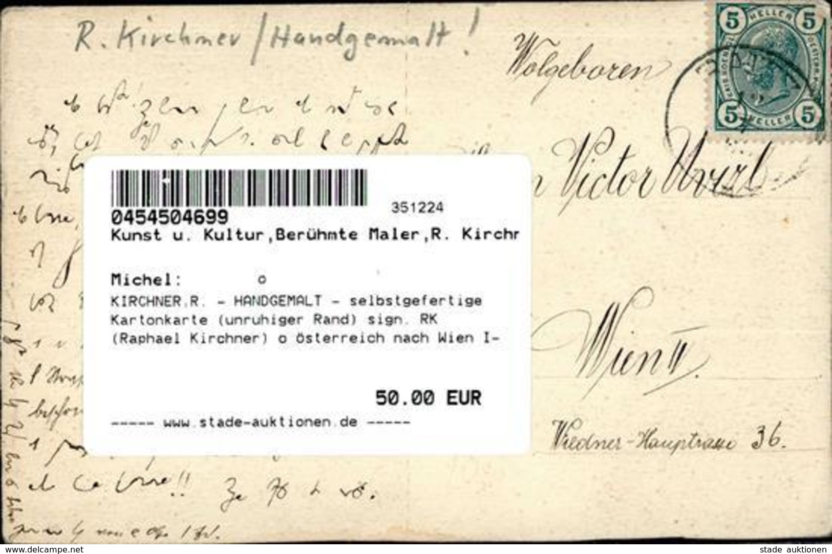 KIRCHNER,R. - HANDGEMALT - Selbstgefertige Kartonkarte (unruhiger Rand) Sign. RK (Raphael Kirchner) O Österreich Nach Wi - Kirchner, Raphael