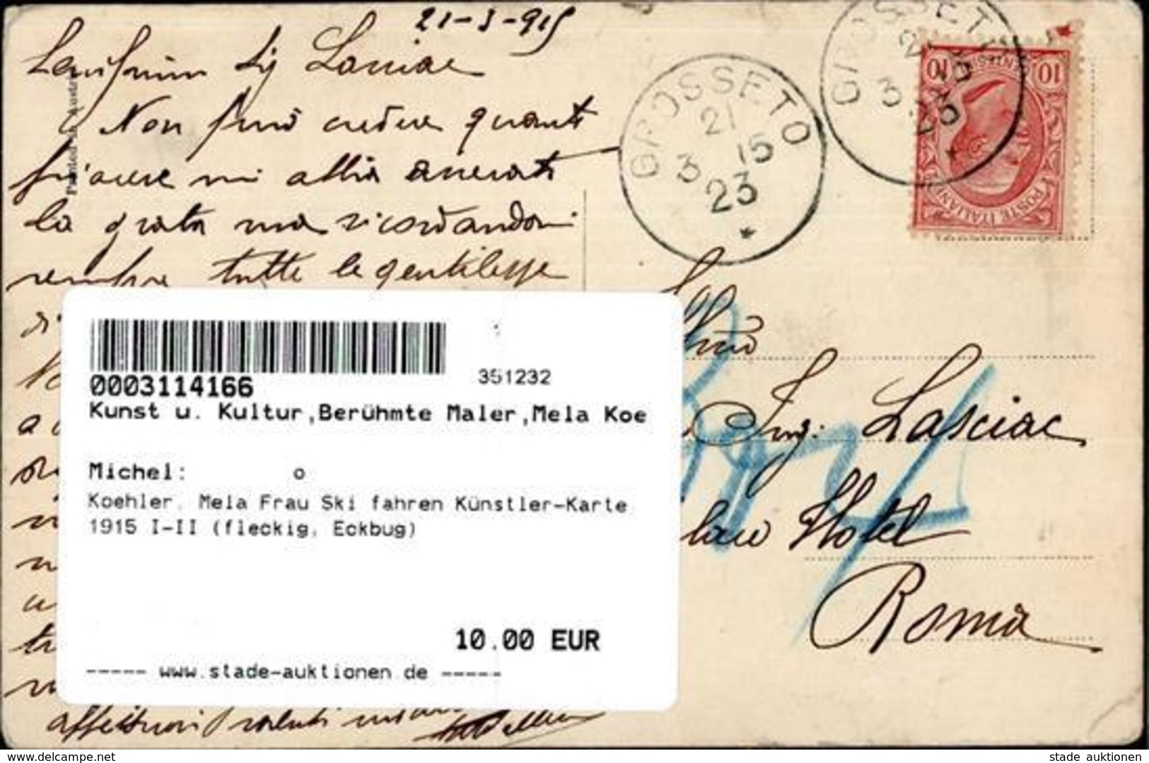 Koehler, Mela Frau Ski Fahren Künstler-Karte 1915 I-II (fleckig, Eckbug) - Köhler, Mela