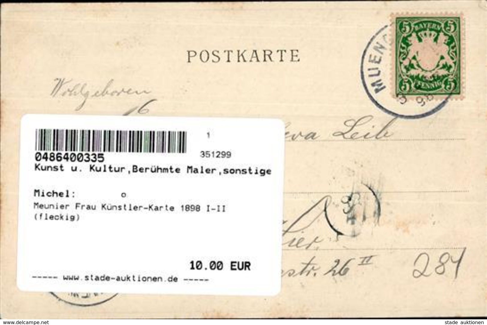 Meunier Frau Künstler-Karte 1898 I-II (fleckig) - Other & Unclassified