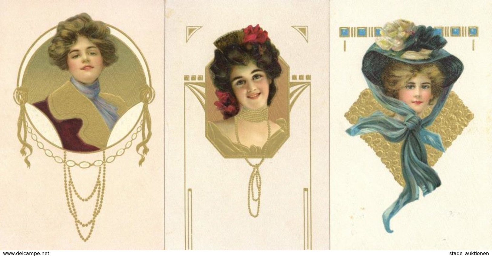 Jugendstil 3'er Serie Frauen Präge-Karten I- Art Nouveau Femmes - Sonstige & Ohne Zuordnung