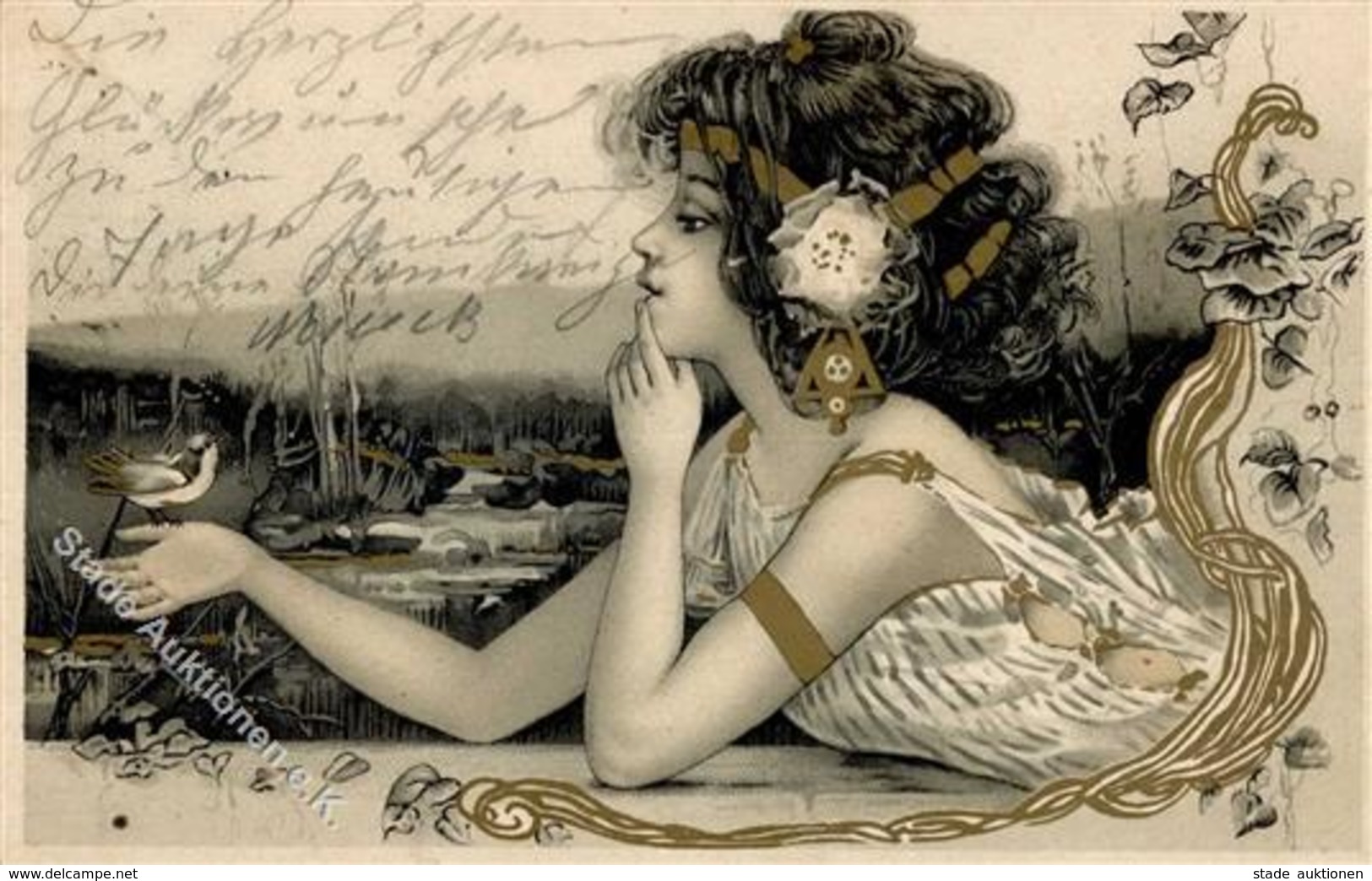 Jugendstil Frau  Künstlerkarte 1901 I-II (Marke Entfernt) Art Nouveau - Sonstige & Ohne Zuordnung