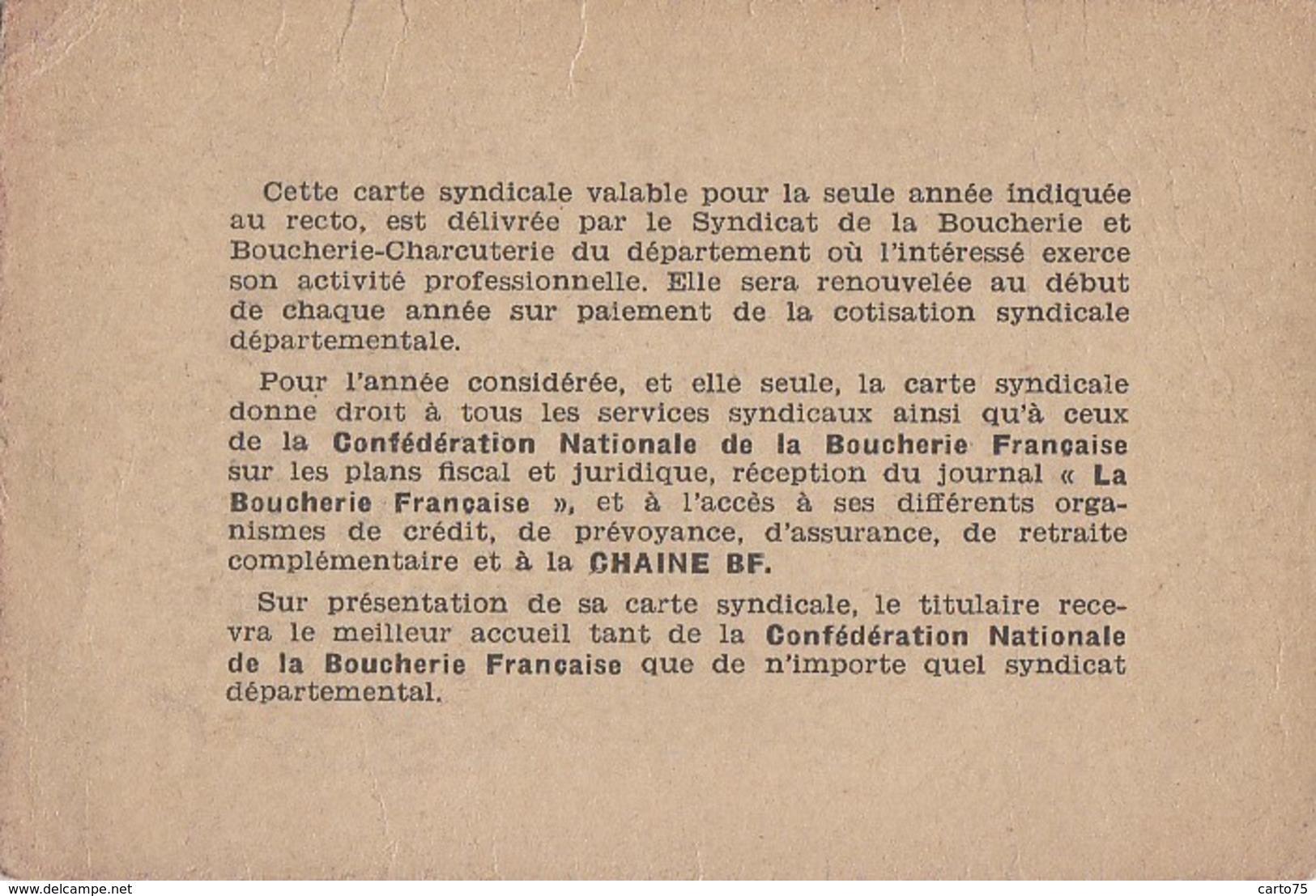Vieux Papiers - Carte Syndicale - Confédération Boucherie Française Paris 75 - M. Loeillot Rue De Moscou - Rue Ampère - Autres & Non Classés