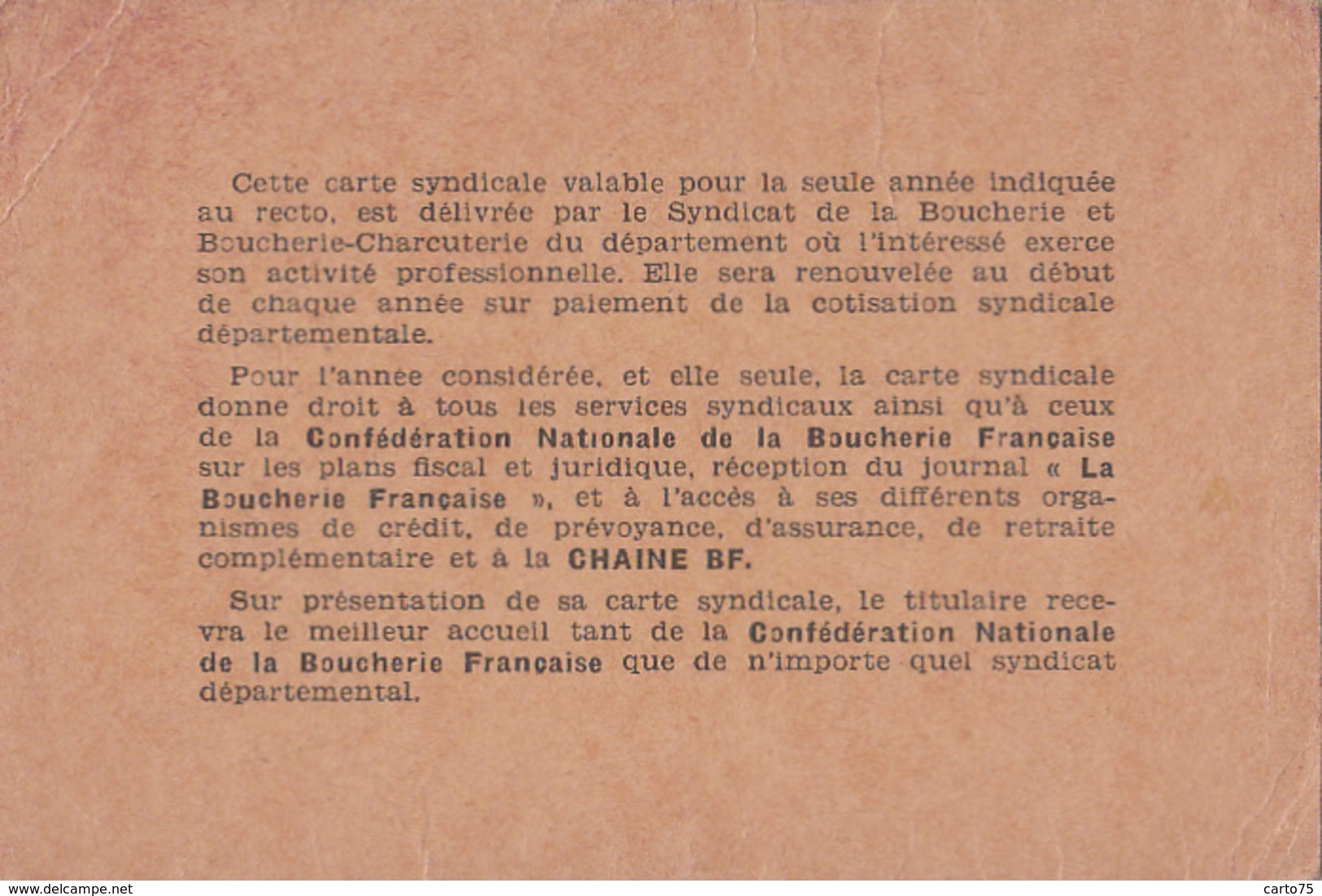 Vieux Papiers - Carte Syndicale - Confédération Boucherie Française Paris 75 - M. Loeillot Rue De Moscou - Rue Ampère - Altri & Non Classificati