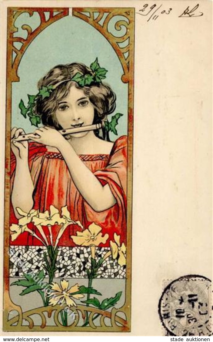 Jugendstil Frau Flöte Künstlerkarte 1903 I-II Art Nouveau - Other & Unclassified