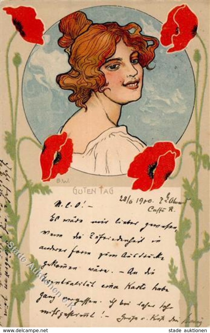 Jugendstil Frau Guten Tag  Künstlerkarte 1900 I-II Art Nouveau - Other & Unclassified