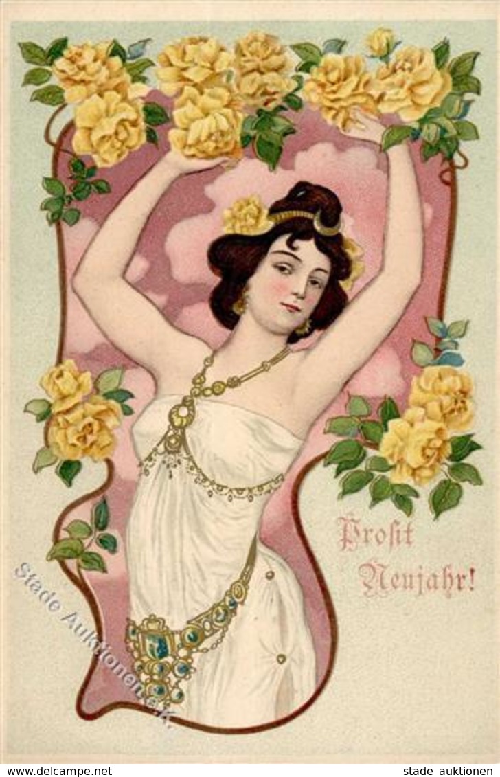 Jugendstil Frau Neujahr  Künstlerkarte I-II Art Nouveau Bonne Annee - Other & Unclassified