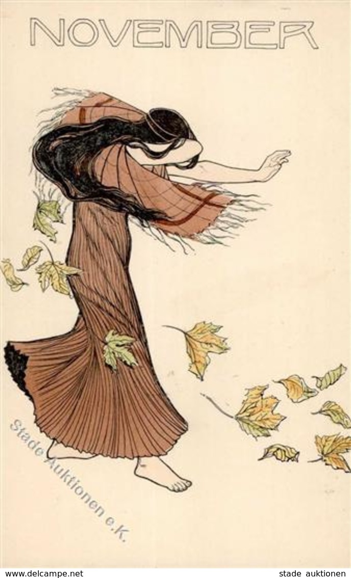 Jugendstil Frau November Künstlerkarte I-II Art Nouveau - Sonstige & Ohne Zuordnung