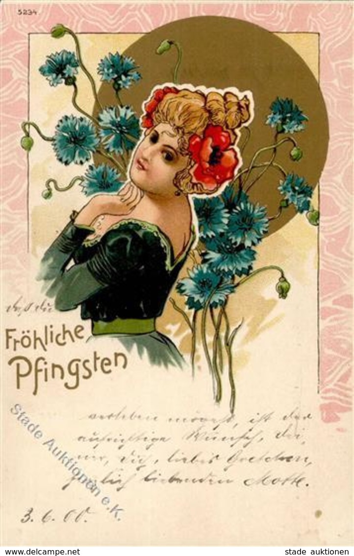 Jugendstil Frau Pfingsten  Künstlerkarte 1900 I-II Art Nouveau - Other & Unclassified