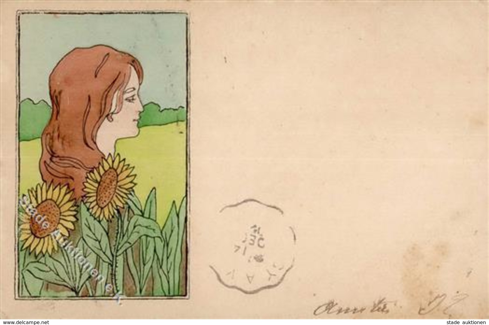 Jugendstil Frau Sonnenblumen Künstlerkarte 1902 I-II Art Nouveau - Other & Unclassified