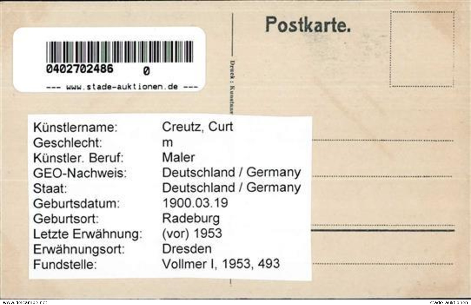 Creutz, Curt Schweine Hirte Künstlerkarte I-II Cochon - Other & Unclassified