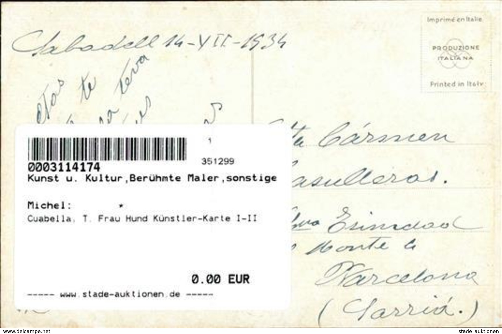 Cuabella, T. Frau Hund Künstler-Karte I-II Chien - Other & Unclassified