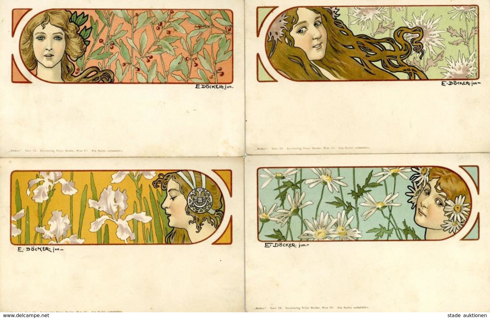 Döcker, E. 5 'er Set Frauen Jugendstil I-II Art Nouveau Femmes - Sonstige & Ohne Zuordnung