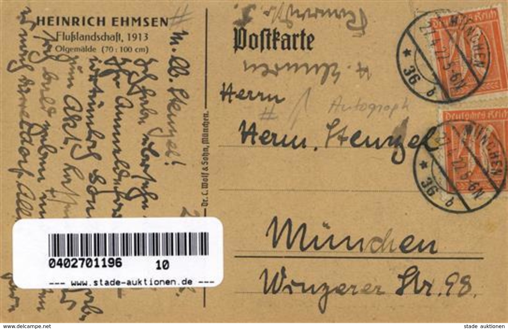 Ehmsen, Heinrich Autograph Flusslandschaft Künstlerkarte I-II - Other & Unclassified