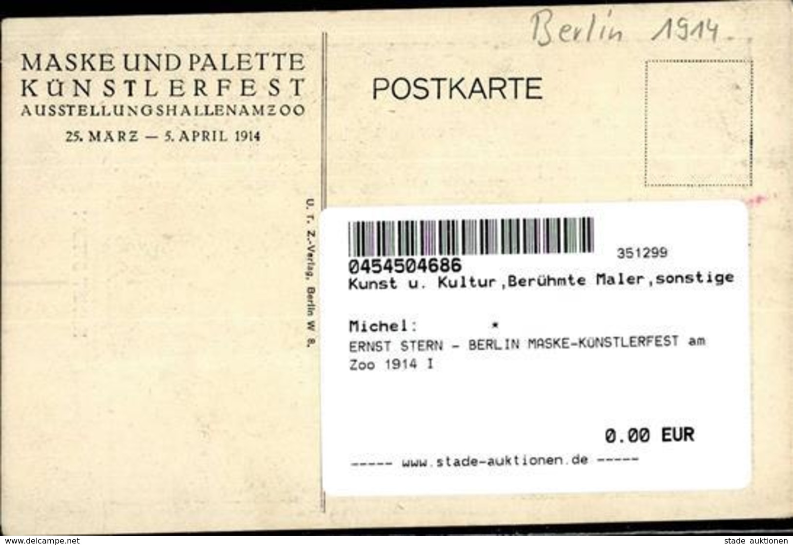 ERNST STERN - BERLIN MASKE-KÜNSTLERFEST Am Zoo 1914 I - Autres & Non Classés