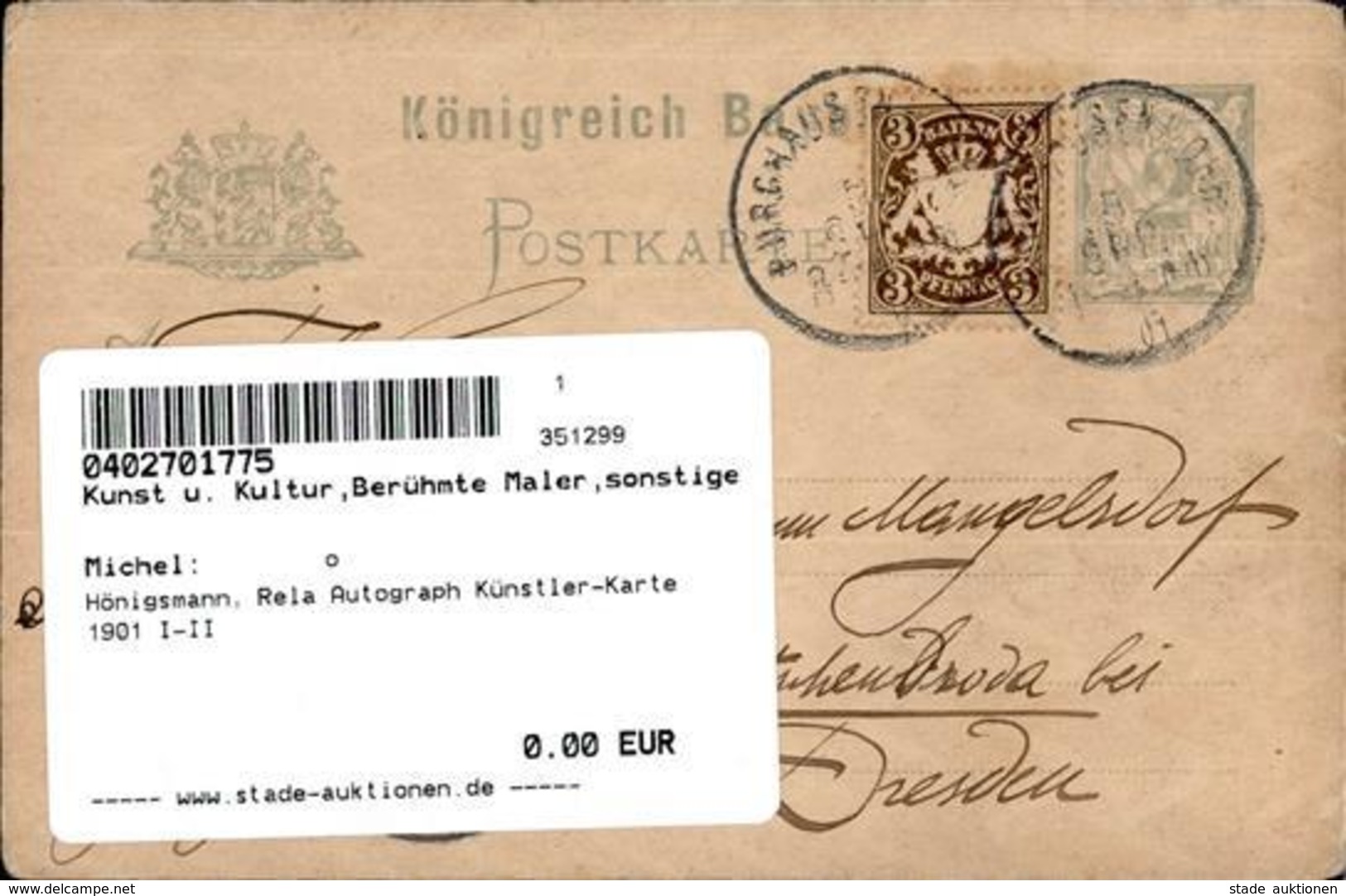 Hönigsmann, Rela Autograph Künstler-Karte 1901 I-II - Other & Unclassified