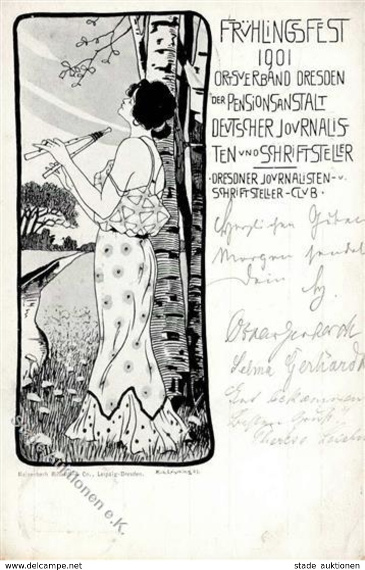 Künstler Dresden (O8000) Leisching, Rich. Frau Flöte Journalisten U. Schriftsteller Club Künstlerkarte 1901 I-II (Ecken  - Sonstige & Ohne Zuordnung