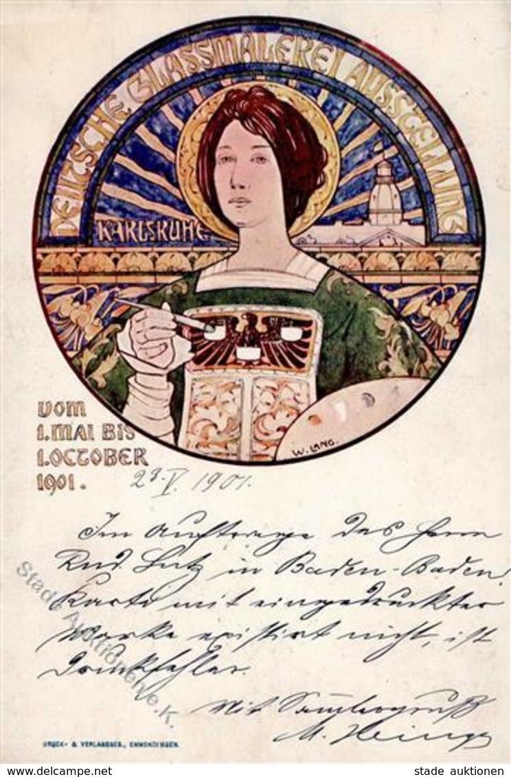 Künstler Karlsruhe (7500) Lang, W. Deutsche Glasmalerei Ausstellung  Künstlerkarte 1901 I-II Expo - Sonstige & Ohne Zuordnung