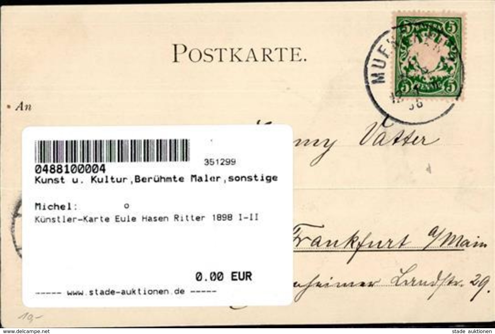 Künstler-Karte Eule Hasen Ritter 1898 I-II - Sonstige & Ohne Zuordnung